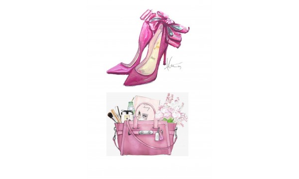 Valgomas paveikslėlis bateliai ir rankinukas rožiniai